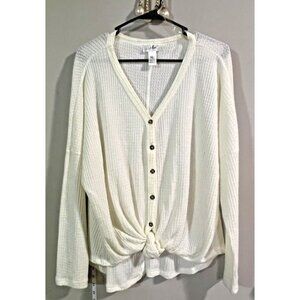 Just Be Womens Cream Color Long Sleeve V Neck Top Shirt  XL SHEER